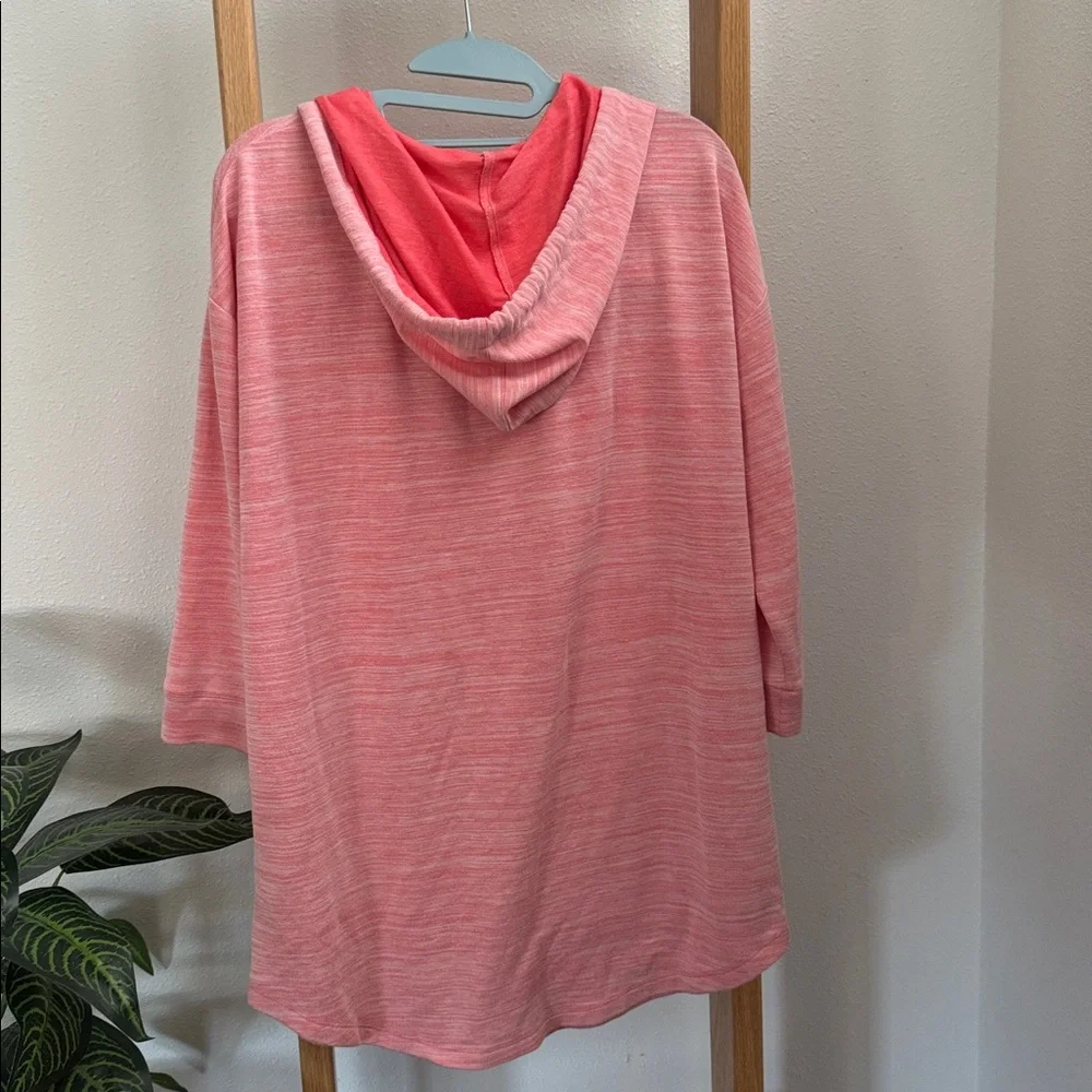 Jockey Oversized Active Pink Variegated Hooded Pullover Front Pocket 3/4 sleeve - Picture 7 of 8